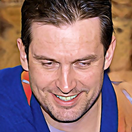 Cartoon-style portrait of person's face.