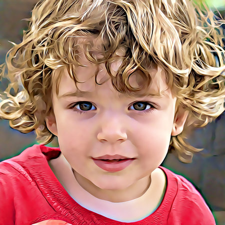 Cartoon-style portrait of person's face.