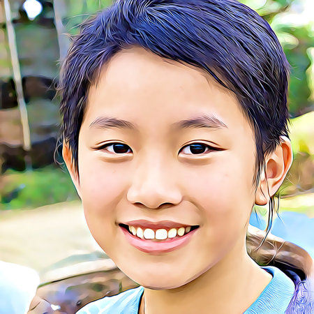 Cartoon-style portrait of person's face.
