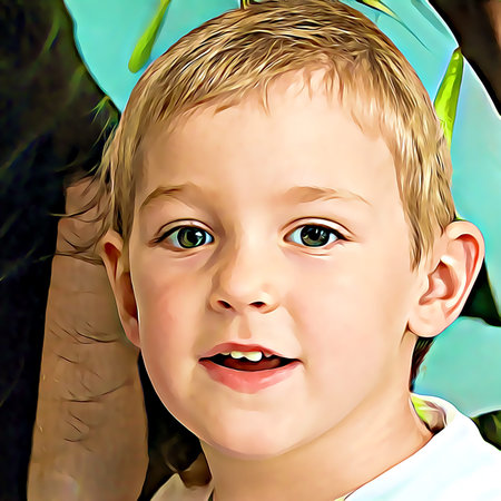 Cartoon-style portrait of person's face.