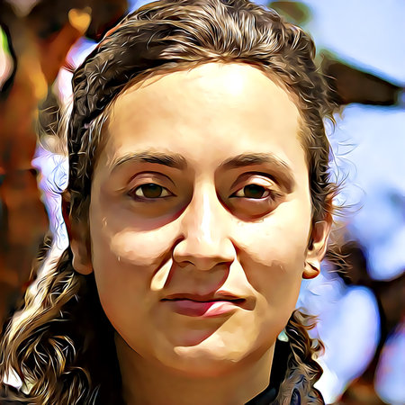 Cartoon-style portrait of person's face.