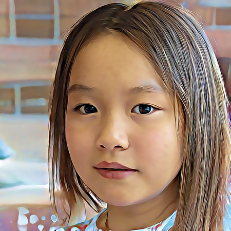 Cartoon-style portrait of person's face.