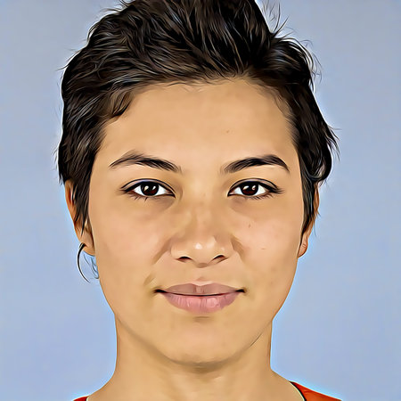Cartoon-style portrait of person's face.