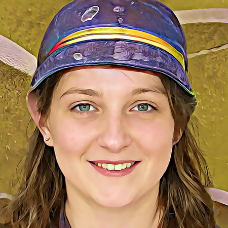 Cartoon-style portrait of person's face.