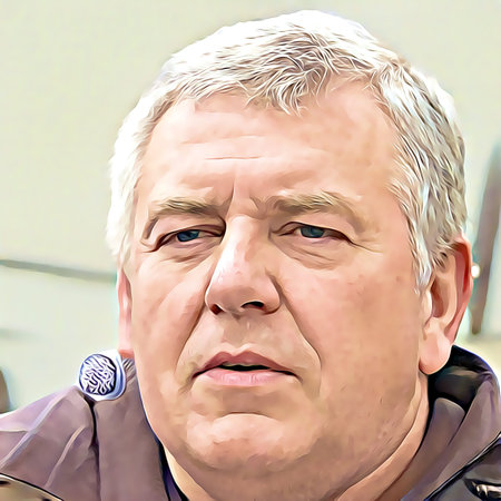 Cartoon-style portrait of person's face.