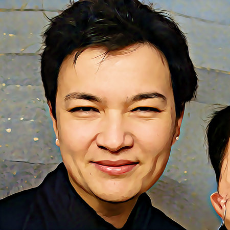 Cartoon-style portrait of person's face.