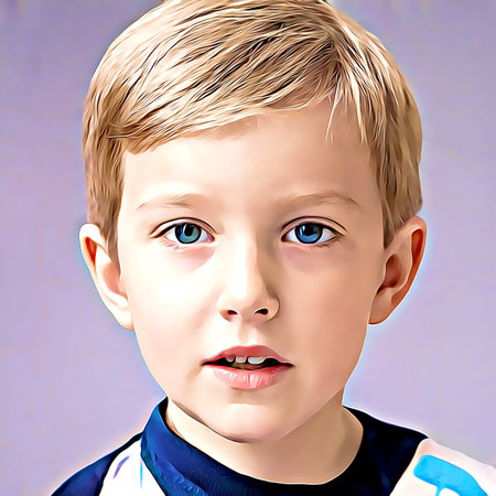 Cartoon-style portrait of person's face.
