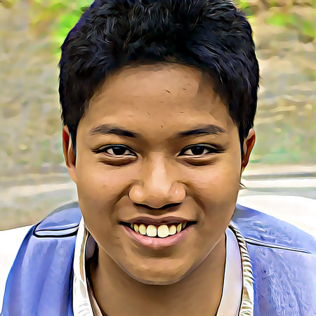 Cartoon-style portrait of person's face.