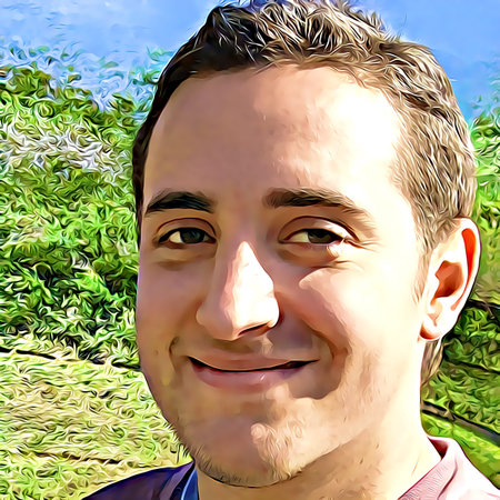 Cartoon-style portrait of person's face.