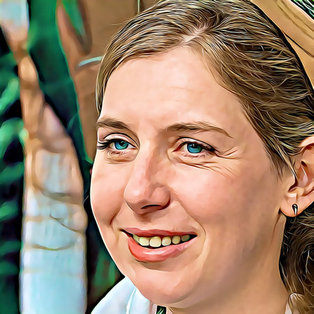 Cartoon-style portrait of person's face.