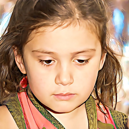 Cartoon-style portrait of person's face.