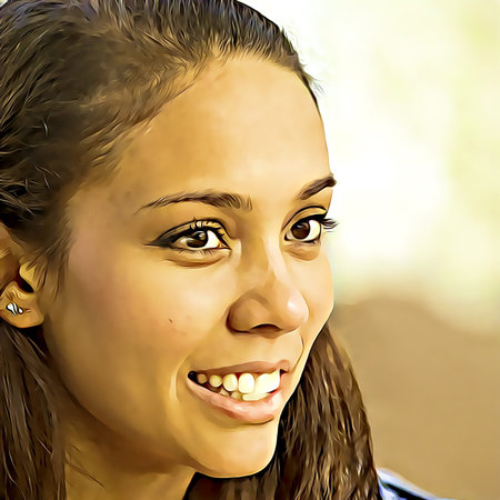 Cartoon-style portrait of person's face.