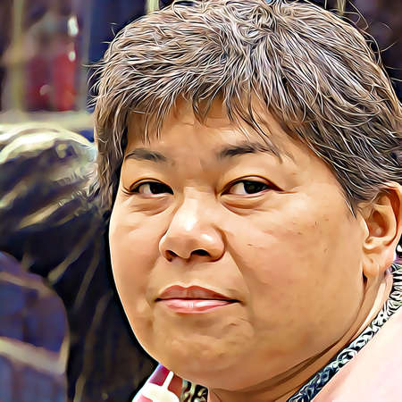 Cartoon-style portrait of person's face.の写真素材