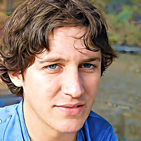 Cartoon-style portrait of person's face.