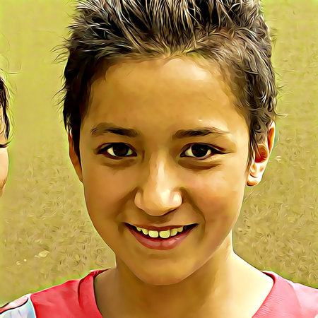 Cartoon-style portrait of person's face.