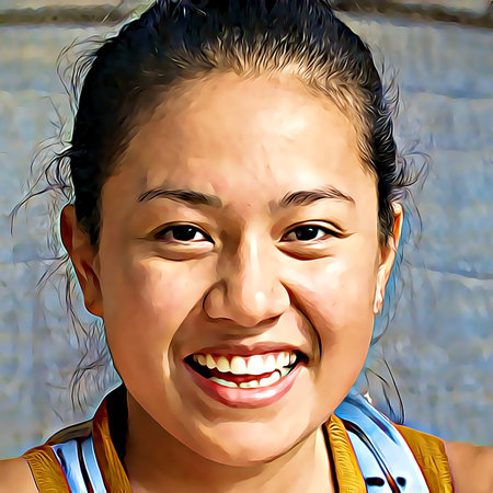Cartoon-style portrait of person's face.