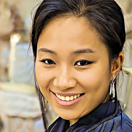 Cartoon-style portrait of person's face.の写真素材