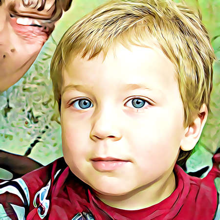 Cartoon-style portrait of person's face.の写真素材