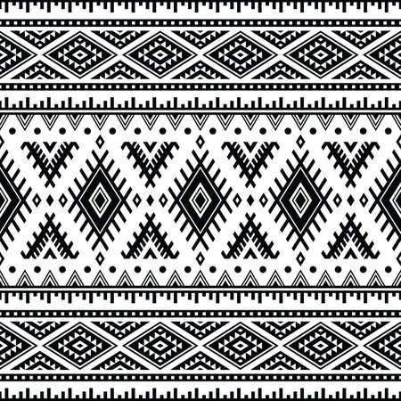 Abstract ethnic geometric background illustration design. Black and white. Seamless pattern of Aztec tribal. Design for textile, fabric, clothing, curtain, rug, ornament, wrapping.のイラスト素材