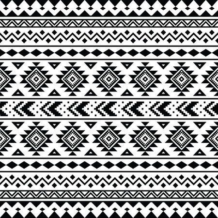 Seamless ethnic pattern in Native American style. Geometric pattern with tribal style. Aztec Navajo. Black and white. Design for textile, fabric, curtain, rug, ornament, wallpaper.のイラスト素材