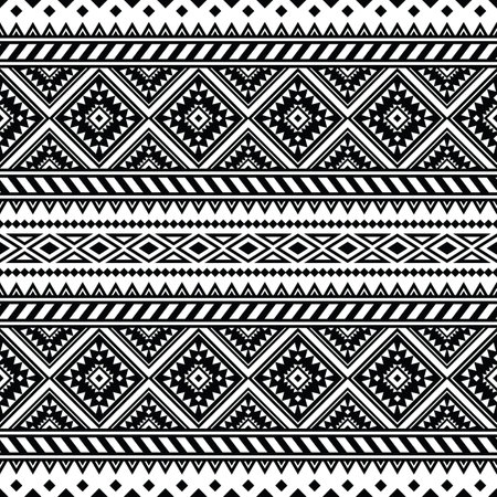 Aztec tribal geometric abstract design for textile and decorative. Seamless ethnic pattern. Black and white colors.のイラスト素材