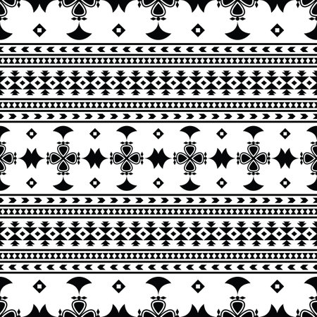 Aztec tribal geometric vector background in black and white colors. Traditional ornament ethnic style. Seamless stripe pattern design for textile and decoration.のイラスト素材