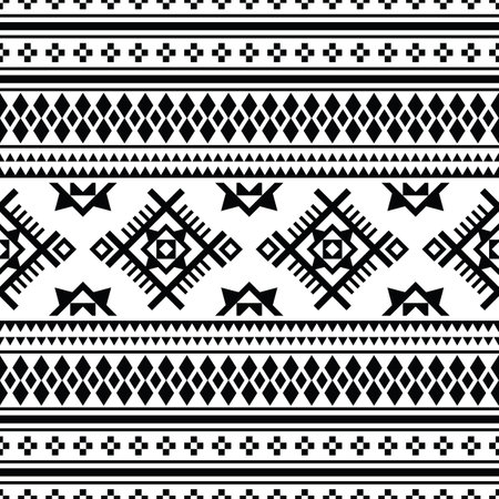 Tribal ornament design with seamless geometric pattern. Ethnic Aztec and Navajo styles design for textile and decoration. Black and white colors.のイラスト素材