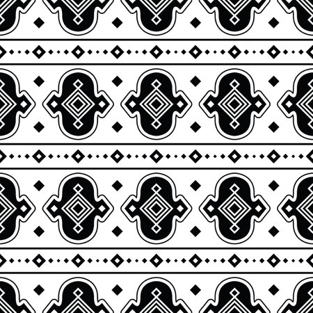 Aztec ethnic geometric background in black and white colors. Ornament traditional seamless stripe pattern. Design for textile template and print fabric.のイラスト素材