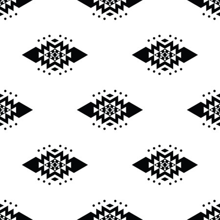 Seamless ethnic repeat pattern. Tribal background design with abstract geometric shapes. Folk decoration style. Design for textile, fabric, curtain, rug, shirt, frame.のイラスト素材