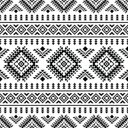 Tribal seamless pattern. Vector illustration in native style. Ethnic geometric art design for print fabric and clothing. Black and white color.のイラスト素材