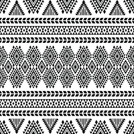 Seamless tribal geometric pattern. Vector abstract with ethnic motif. Native American art illustration design for print fabric and clothing. Black and white color.のイラスト素材