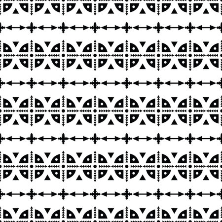 Stripe pattern with Native American. Seamless ethnic abstract motif in native tribal style. Black and white. Design for textile template.のイラスト素材