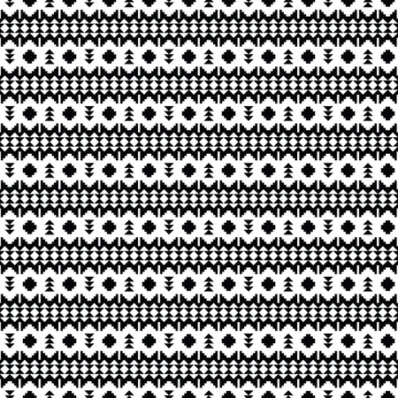 Geometric abstract vector illustration with ethnic stripe motif. Tribal seamless pixel pattern. Design for weaving and printing fabric. Black and white.のイラスト素材