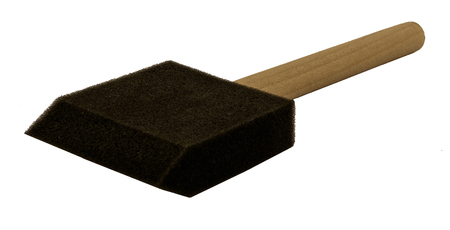 Foam brush with wooden handle on sideの写真素材