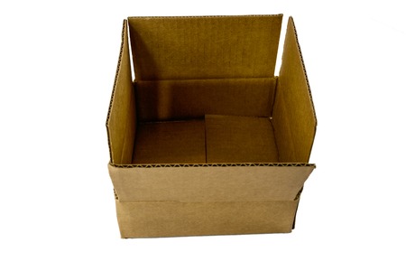 Open corrugated cardboard box showing the interior on a white background.の写真素材
