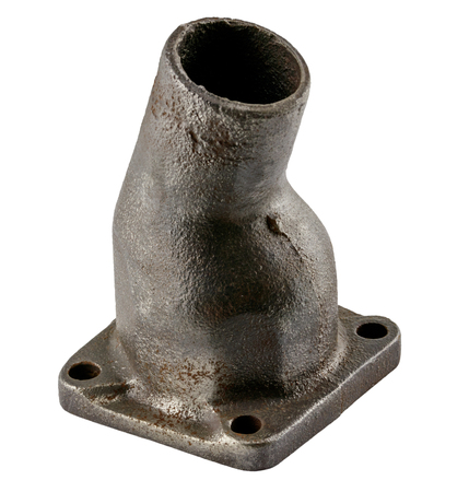 Antique vintage american automobile cast iron thermostat housing assembly on a white backgroundの写真素材