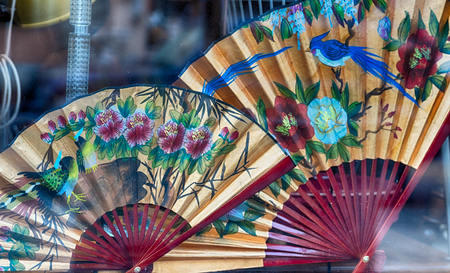 Asian folding fan abstract in a store windowの写真素材