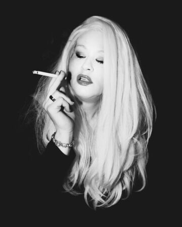 Classic Old Hollywood timeless beautiful model on isolated black backgroundの写真素材