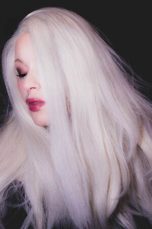 Classic Old Hollywood timeless beautiful model on isolated black backgroundの写真素材
