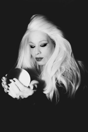 Classic Old Hollywood timeless beautiful model on isolated black backgroundの写真素材