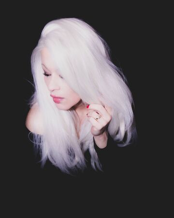 Classic Old Hollywood timeless beautiful model on isolated black backgroundの写真素材