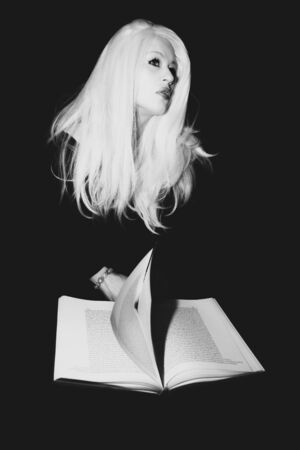 Classic Old Hollywood timeless beautiful model on isolated black backgroundの写真素材