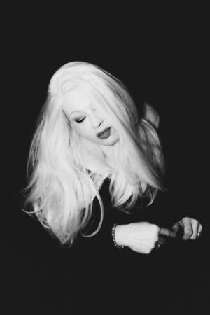 Classic Old Hollywood timeless beautiful model on isolated black backgroundの写真素材