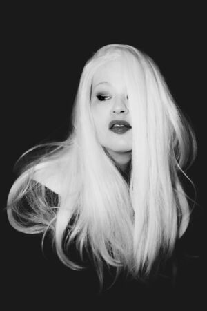 Classic Old Hollywood timeless beautiful model on isolated black backgroundの写真素材