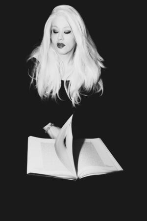 Classic Old Hollywood timeless beautiful model on isolated black backgroundの写真素材