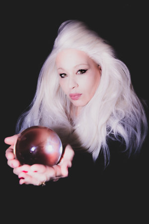 Classic Old Hollywood timeless beautiful model on isolated black backgroundの写真素材