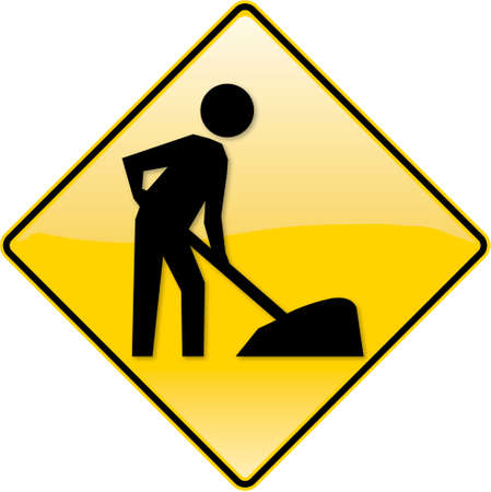 Website under construction sign with one man working detailのイラスト素材