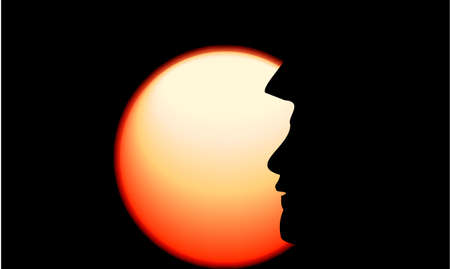 Soldier face silhouette in front of sun risingのイラスト素材