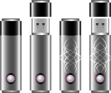 usb drive flash memory stick, portable storage with and witout ornaments, and in a style of its cap on and offのイラスト素材