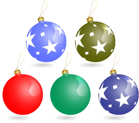 christmas ornaments balls set in red blue green with starsのイラスト素材